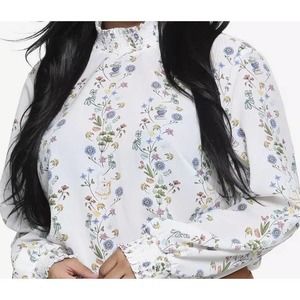 NWT Disney Alice In Wonderland Teapot/Teacup Smocked Neck Floral Top Siz…
